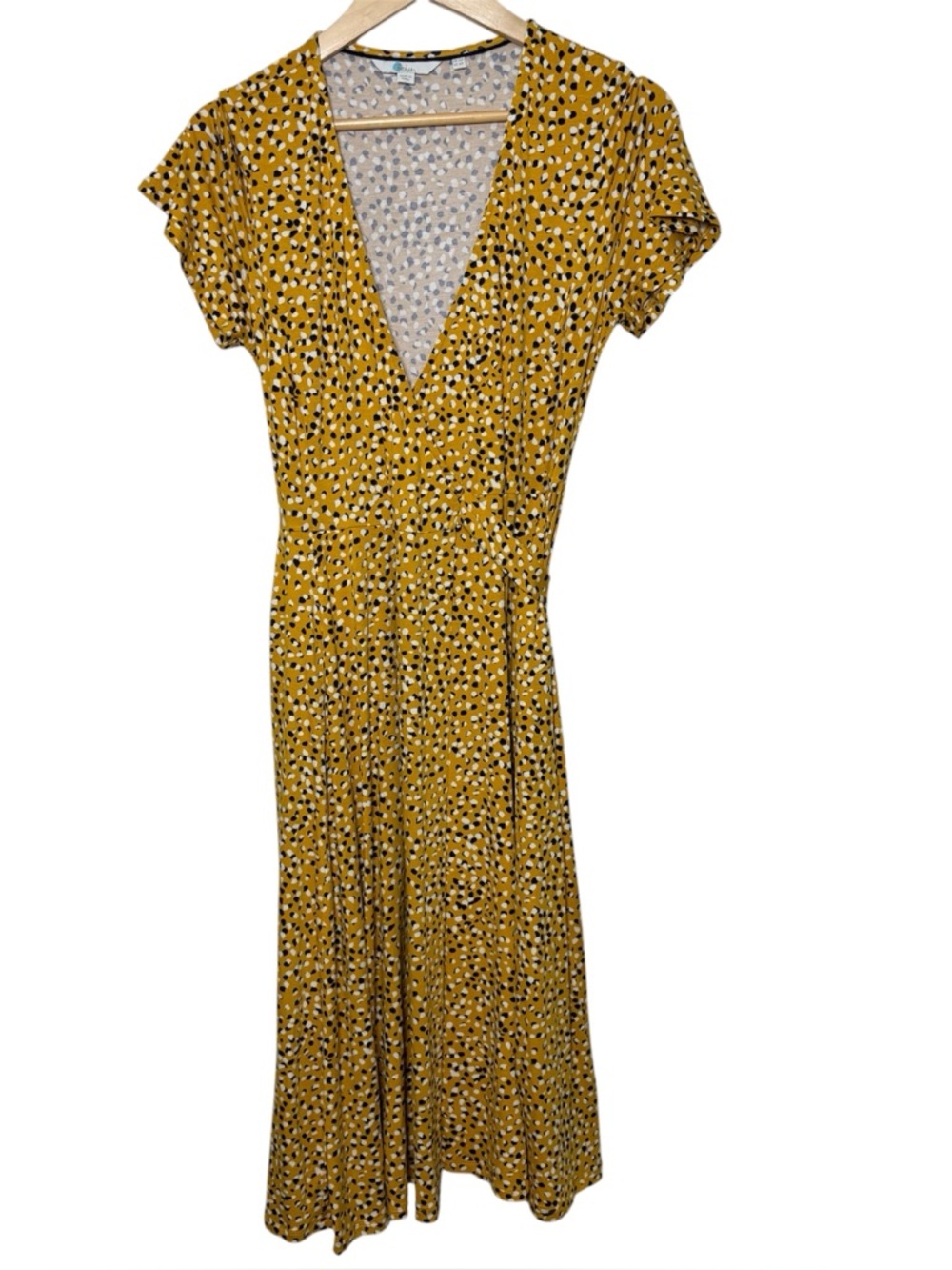 Boden Wrap Dress Cassia Jersey Knit Sz 6P Midi Yellow Polka Dot Cocktails Party - Picture 3 of 10